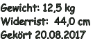 Gewicht: 12,5 kg Widerrist:  44,0 cm Gekört 20.08.2017